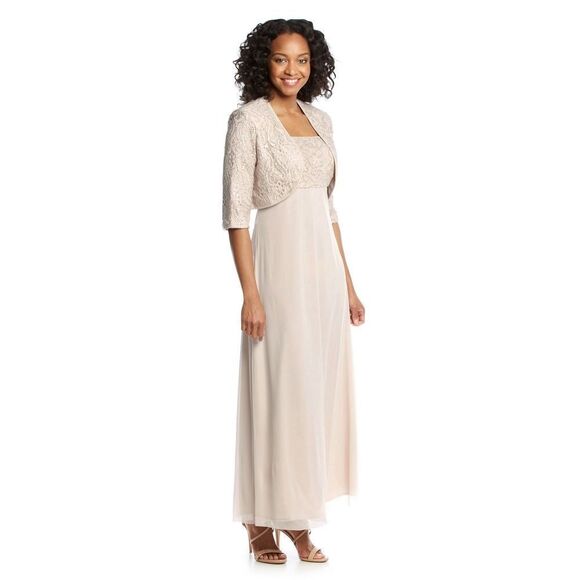 New! R&M RICHARDS Women's 2-Piece Sequin Lace Jacket Dress Set Size 12 Champagne - Picture 4 of 5